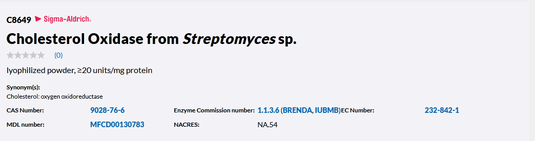 کلسترول اکسیداز از Streptomyces کد C8649 سیگماآلدریچ